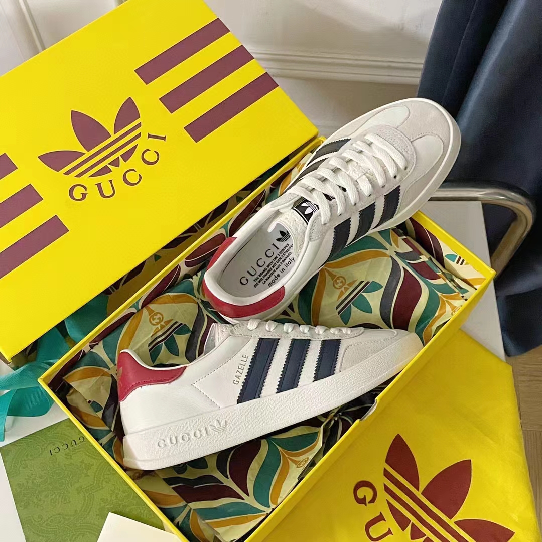 Gucci Unisex Adidas x Gucci Gazelle Sneaker White Suede Trefoil Label