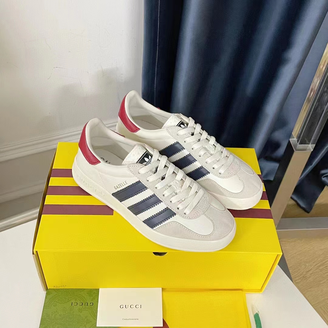 Gucci Unisex Adidas x Gucci Gazelle Sneaker White Suede Trefoil Label