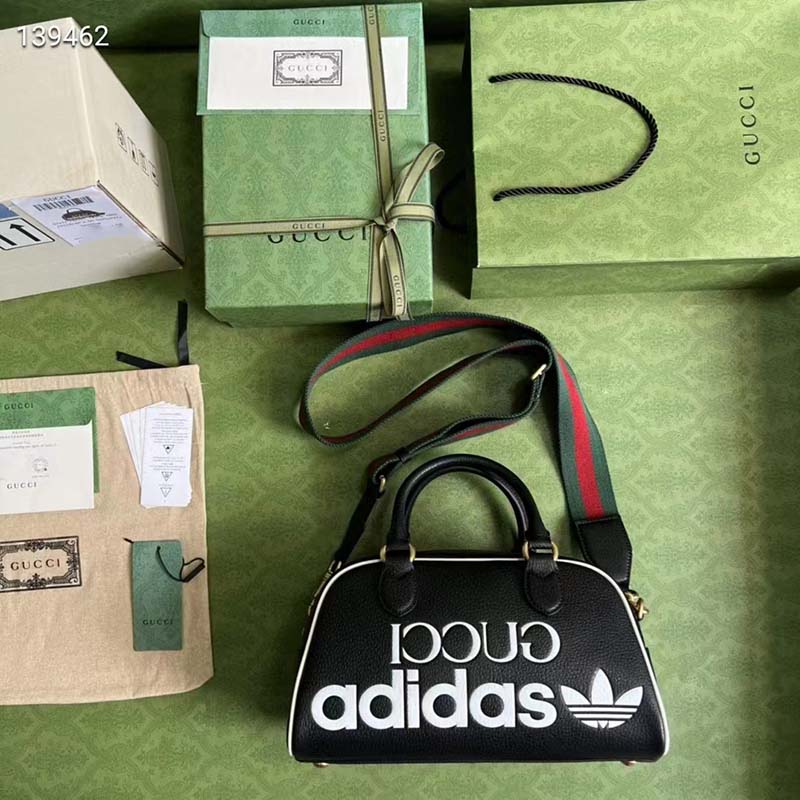 Gucci Unisex Adidas x Gucci Mini Duffle Bag Black Leather Interlocking G