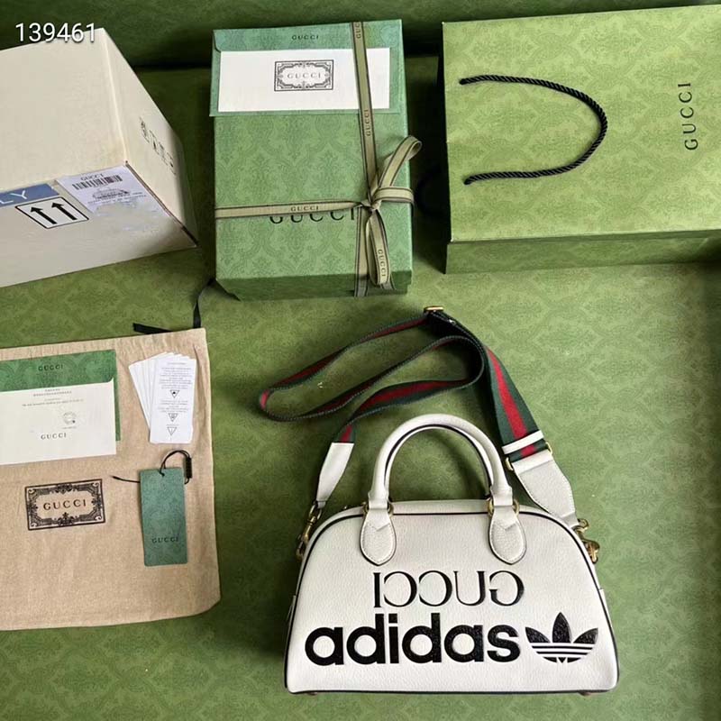 Gucci Unisex Adidas x Gucci Mini Duffle Bag Off-White Leather Interlocking G
