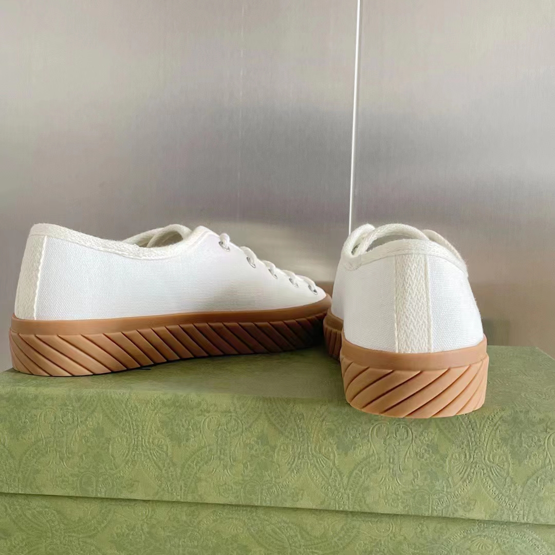 Gucci Unisex GG Interlocking G Sneaker Beige Organic Cotton Rubber Sole Flat