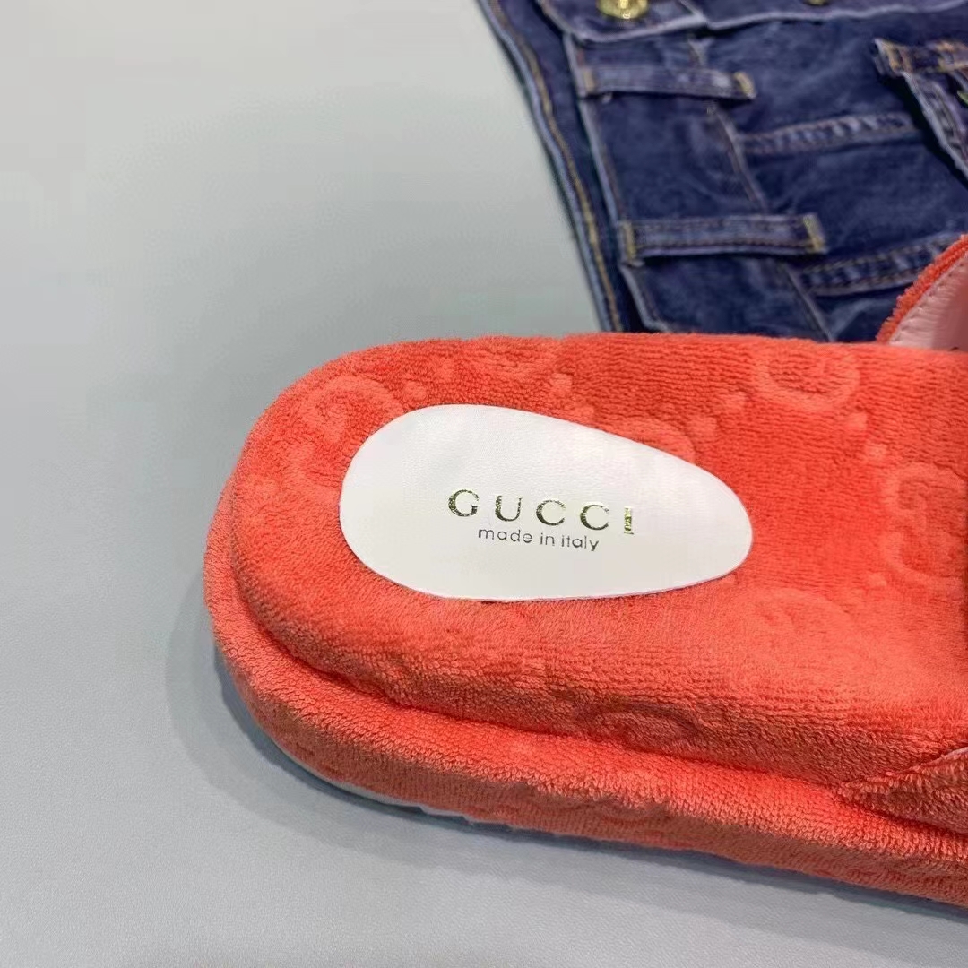 Gucci Unisex GG Platform Sandals Orange GG Cotton Sponge Rubber Sole 3 Cm heel