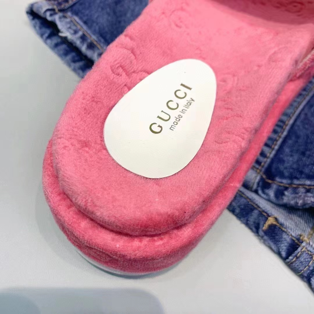 Gucci Unisex GG Platform Sandals Pink GG Cotton Sponge Rubber Sole 3 Cm Heel