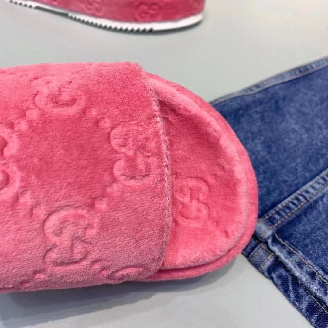 Gucci Unisex GG Platform Sandals Pink GG Cotton Sponge Rubber Sole 3 Cm Heel