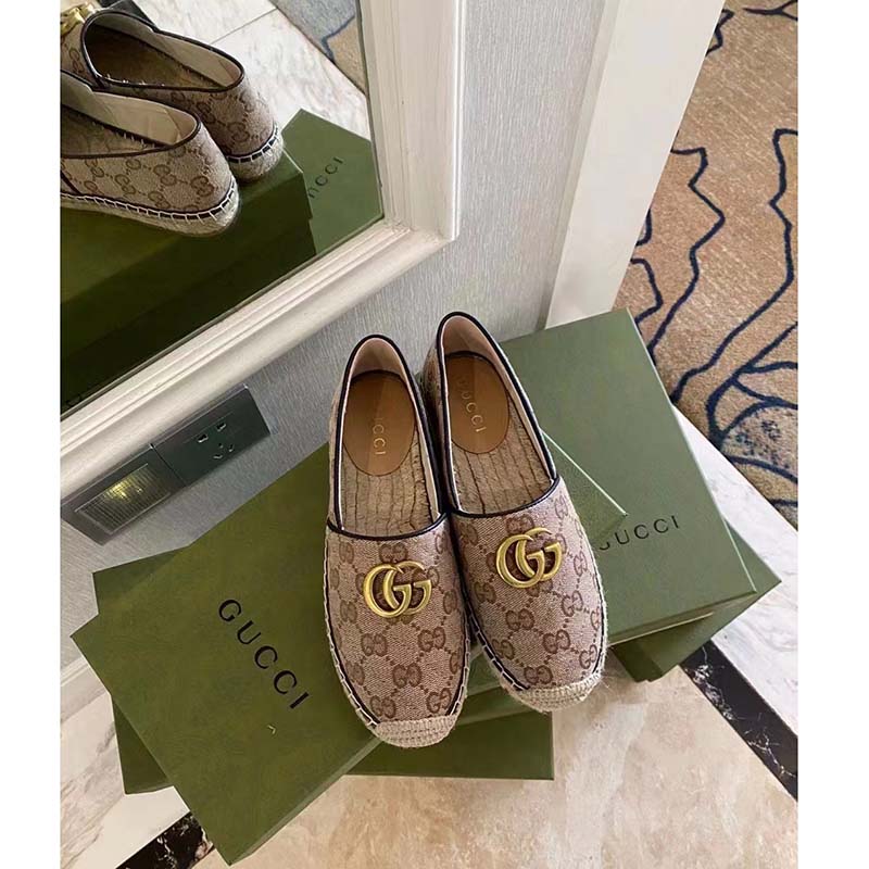 Gucci Unisex Matelassé Canvas Espadrille Beige Ebony Diagonal Matelassé Original GG Canvas