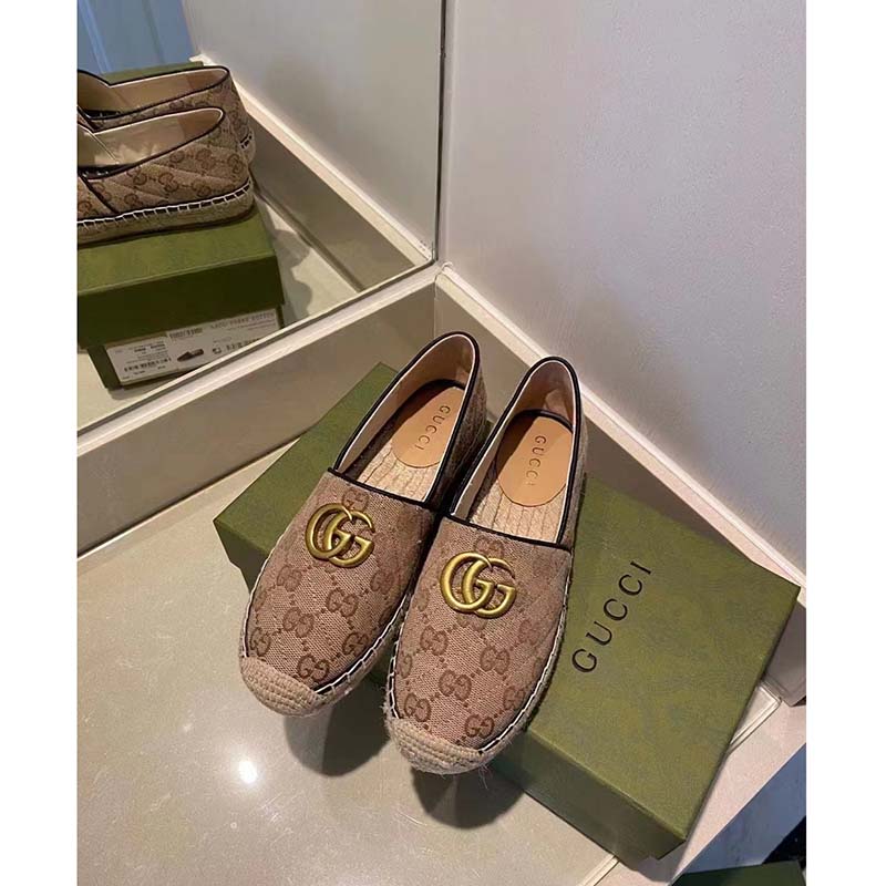 Gucci Unisex Matelassé Canvas Espadrille Beige Ebony Diagonal Matelassé Original GG Canvas