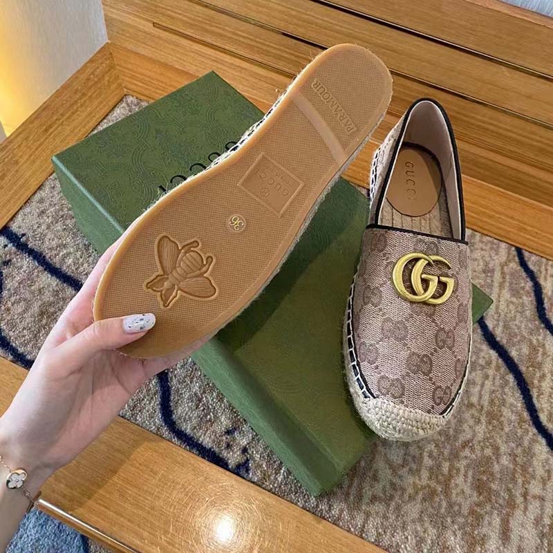 Gucci Unisex Matelassé Canvas Espadrille Beige Ebony Diagonal Matelassé Original GG Canvas