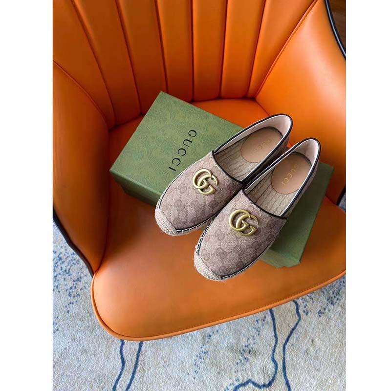 Gucci Unisex Matelassé Canvas Espadrille Beige Ebony Diagonal Matelassé Original GG Canvas