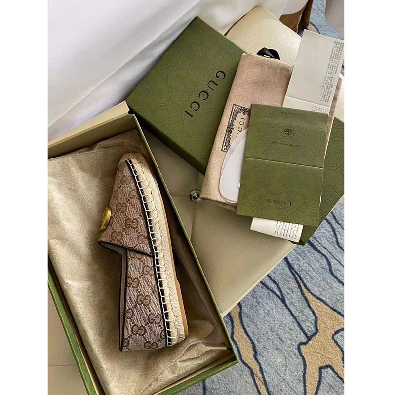 Gucci Unisex Matelassé Canvas Espadrille Beige Ebony Diagonal Matelassé Original GG Canvas