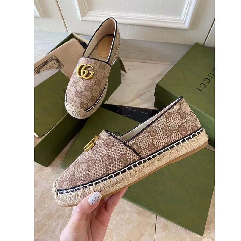 Gucci Unisex Matelassé Canvas Espadrille Beige Ebony Diagonal Matelassé Original GG Canvas