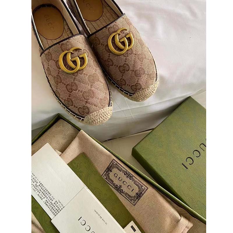 Gucci Unisex Matelassé Canvas Espadrille Beige Ebony Diagonal Matelassé Original GG Canvas