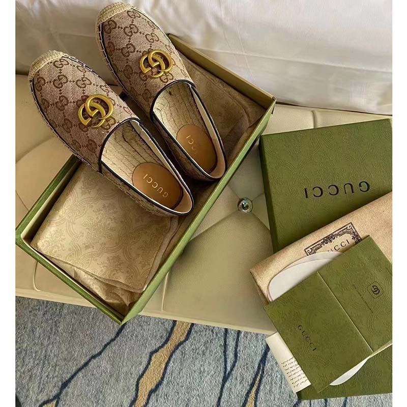 Gucci Unisex Matelassé Canvas Espadrille Beige Ebony Diagonal Matelassé Original GG Canvas
