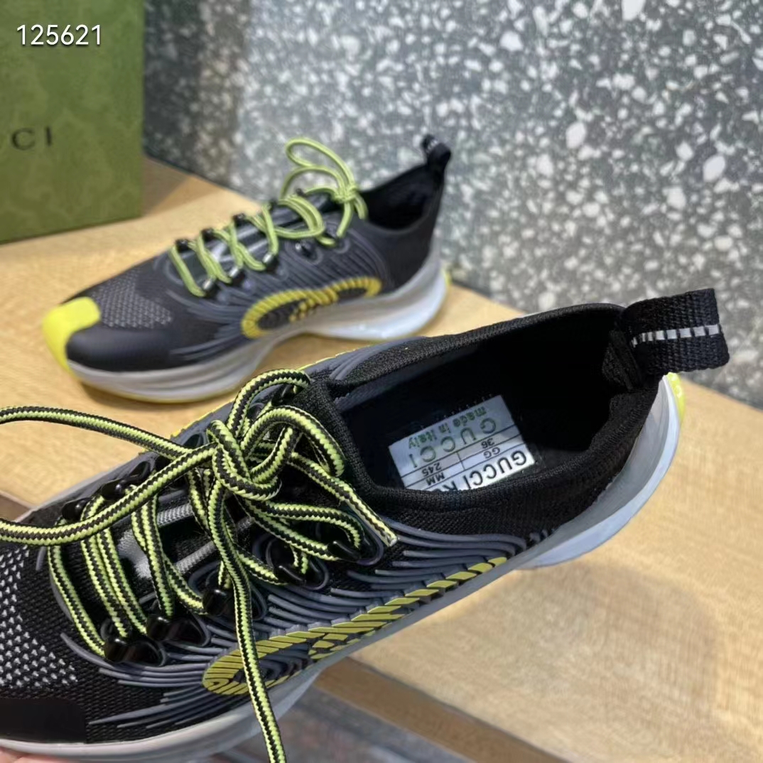 Gucci Unisex Run Sneaker Black Technical Knit Fabric Interlocking G Rubber