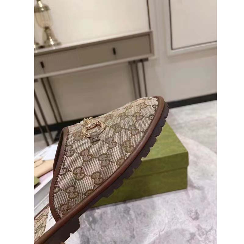 Gucci Unisex Slipper with Horsebit GG Supreme Canvas Gold-Toned Hardware