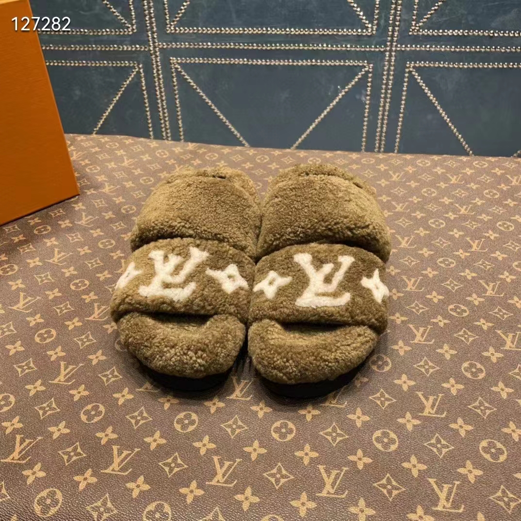 Louis Vuitton LV Unisex Paseo Flat Comfort Mule Dark Green Shearling Monogram Flowers