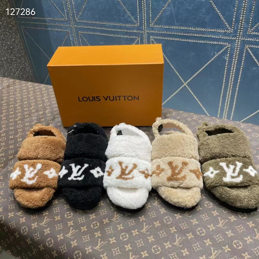 Louis Vuitton LV Unisex Paseo Flat Comfort Mule Dark Green Shearling Monogram Flowers