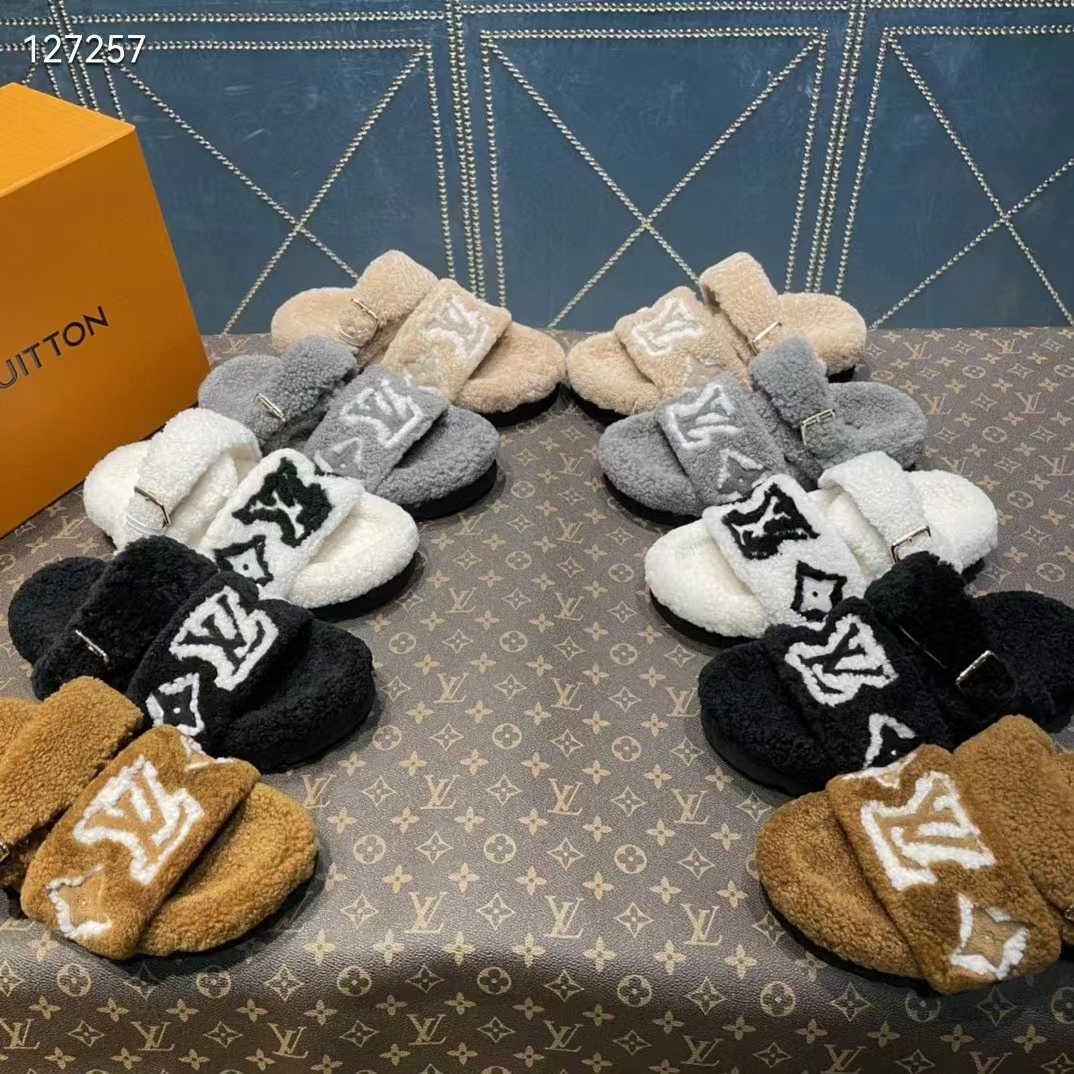 Louis Vuitton LV Unisex Paseo Flat Comfort Mule Beige Shearling Monogram Flowers