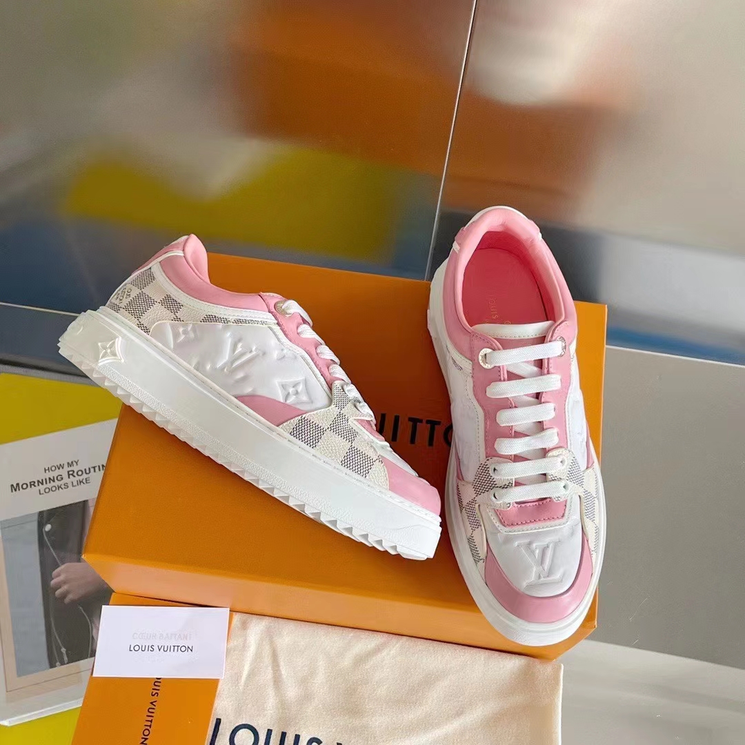 Louis Vuitton LV Women Time Out Sneaker Pink Monogram Embossed Calf Leather