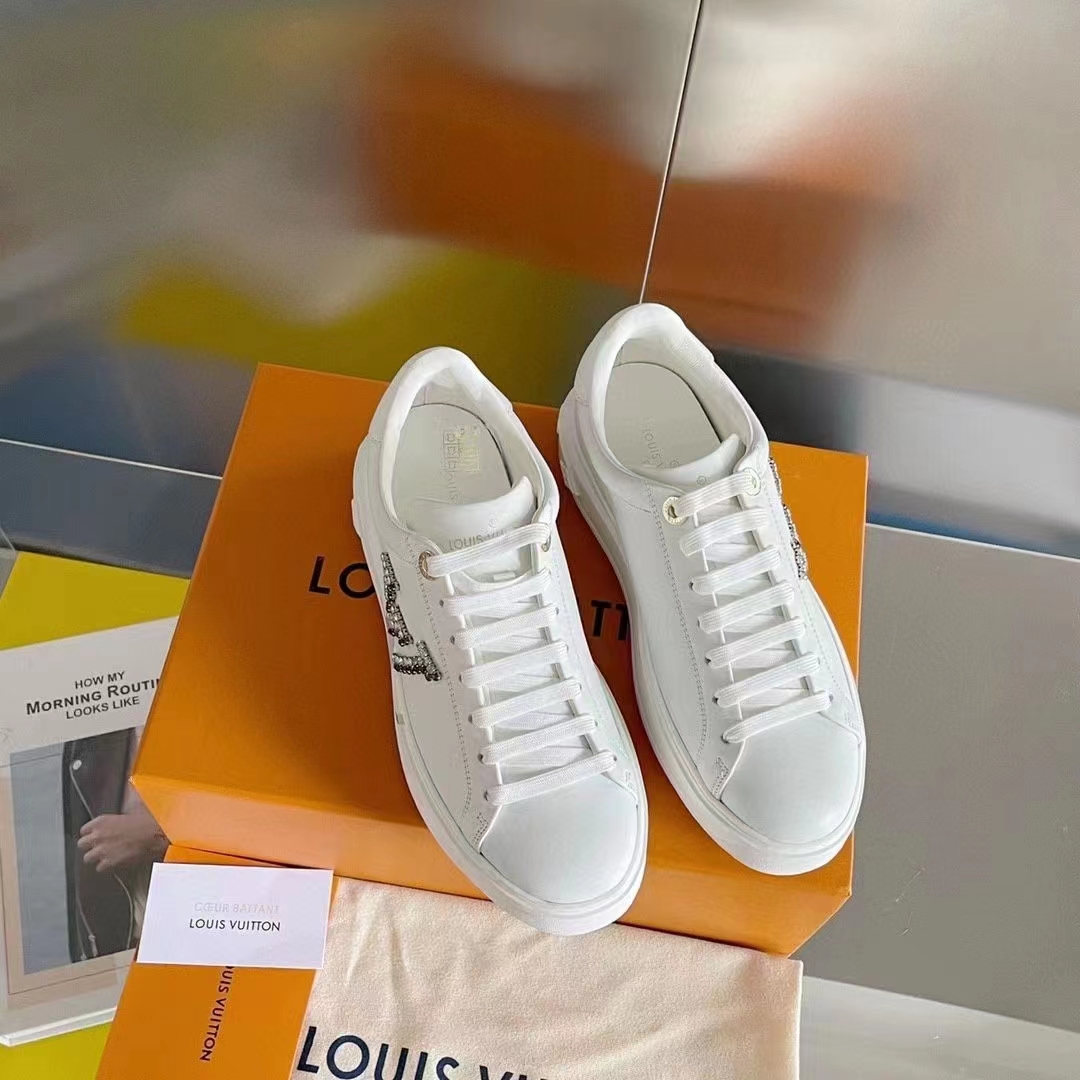 Louis Vuitton LV Women Time Out Sneaker Silver Calf Leather Strass
