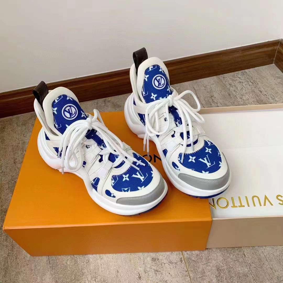 Louis Vuitton Women LV Archlight Sneaker Blue Monogram Velvet Oversized Rubber Outsole