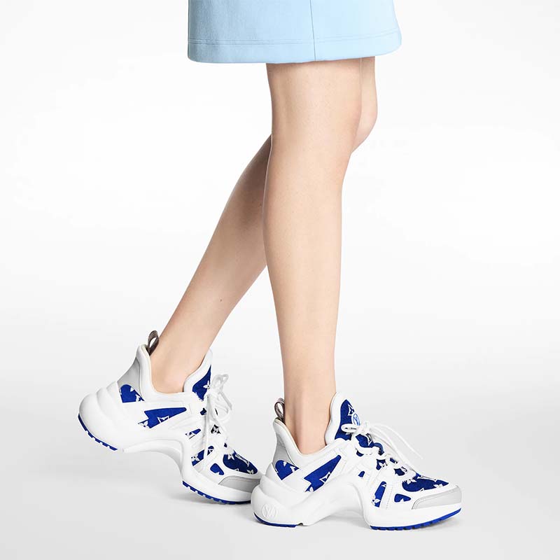 Louis Vuitton Women LV Archlight Sneaker Blue Monogram Velvet Oversized Rubber Outsole