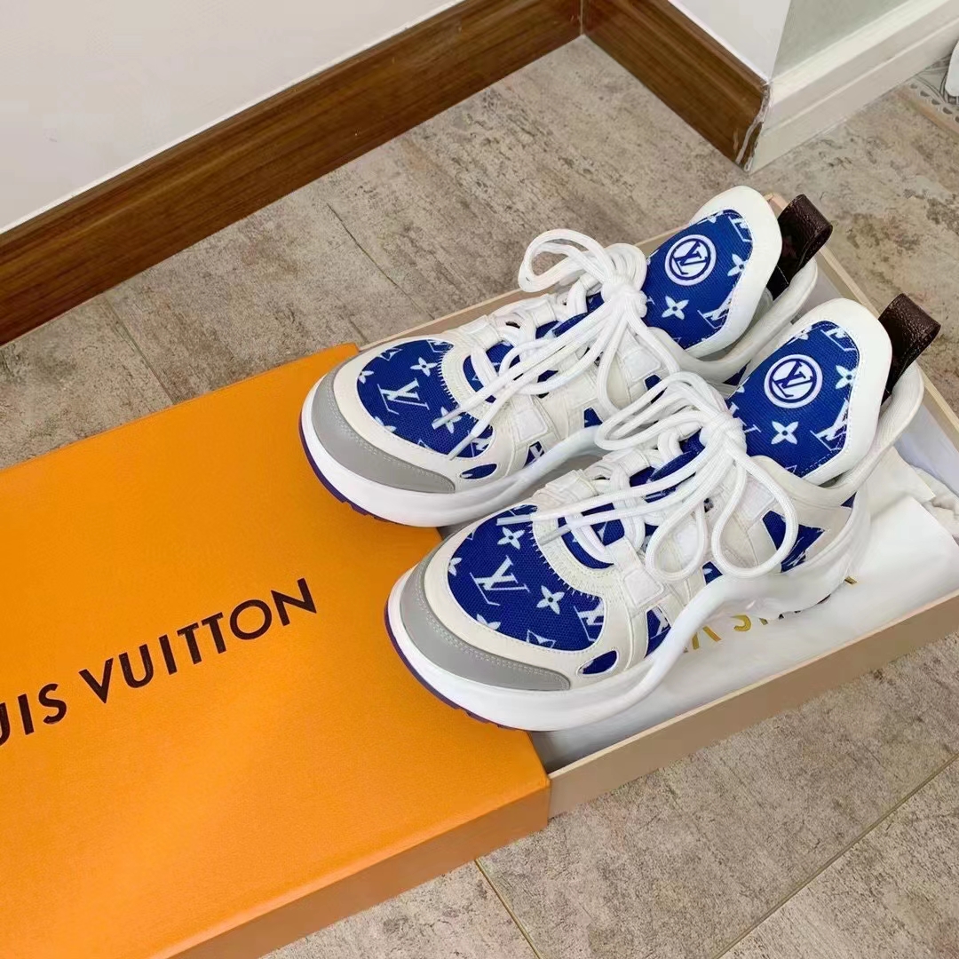 Louis Vuitton Women LV Archlight Sneaker Blue Monogram Velvet Oversized Rubber Outsole