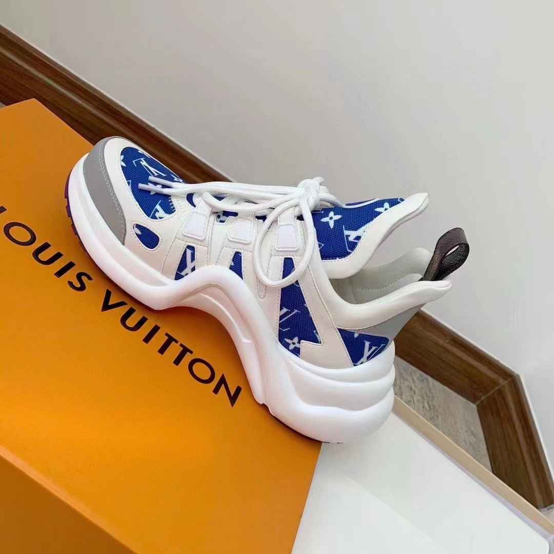 Louis Vuitton Women LV Archlight Sneaker Blue Monogram Velvet Oversized Rubber Outsole