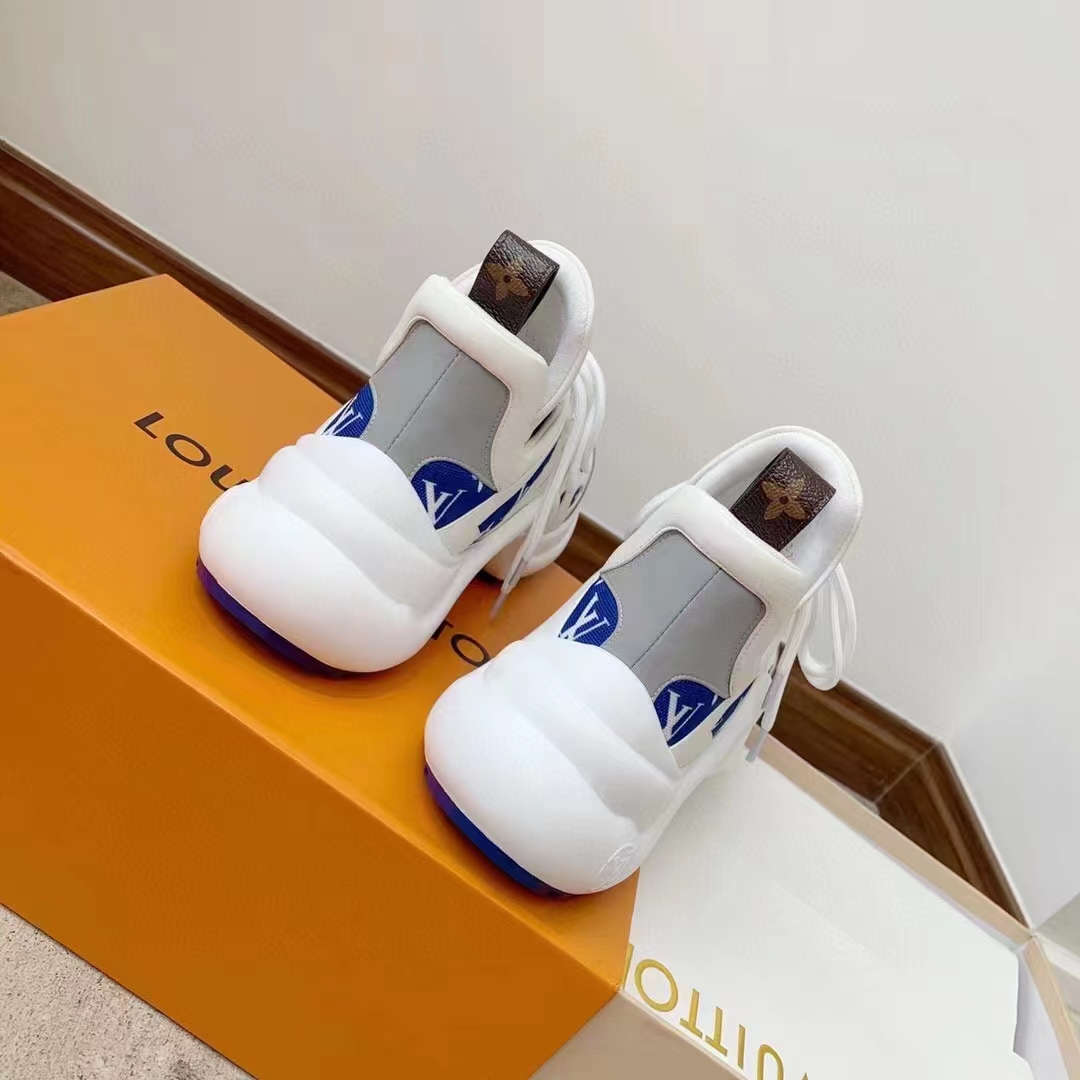 Louis Vuitton Women LV Archlight Sneaker Blue Monogram Velvet Oversized Rubber Outsole