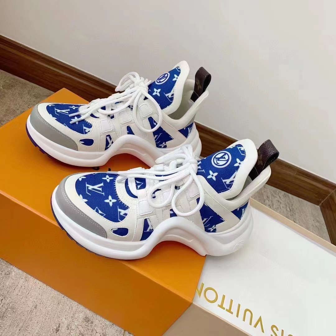 Louis Vuitton Women LV Archlight Sneaker Blue Monogram Velvet Oversized Rubber Outsole