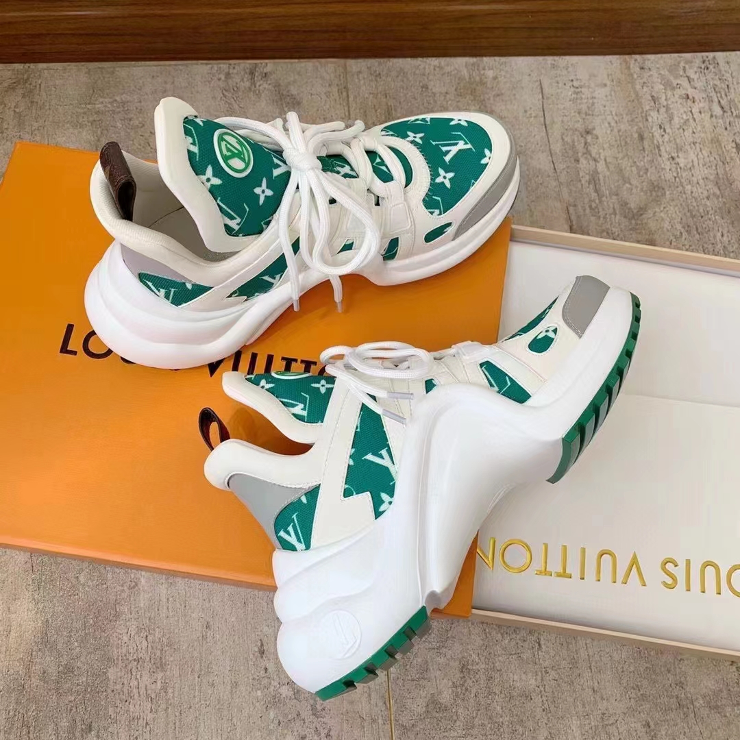 Louis Vuitton Women LV Archlight Sneaker Green Monogram Velvet Oversized Rubber Outsole