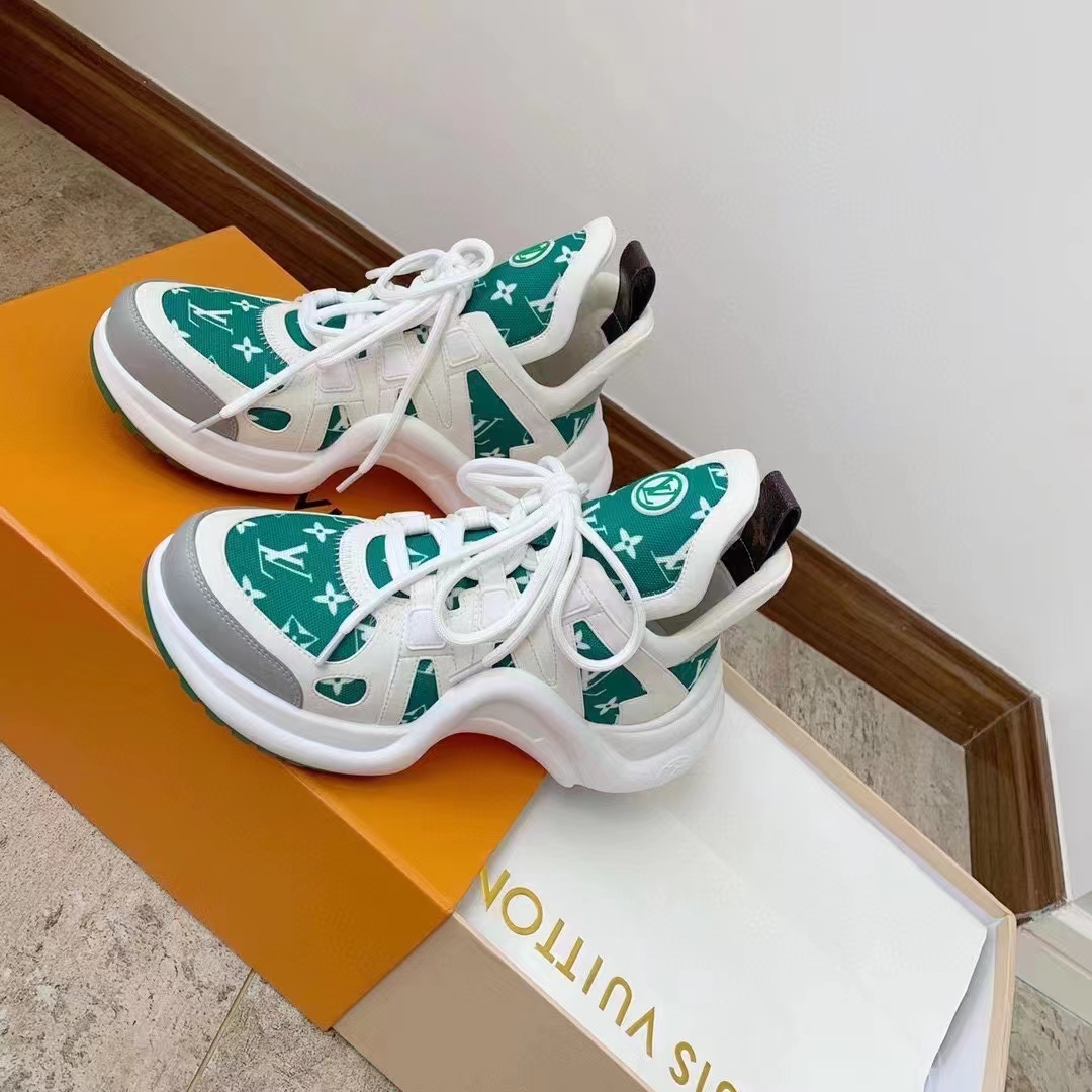 Louis Vuitton Women LV Archlight Sneaker Green Monogram Velvet Oversized Rubber Outsole