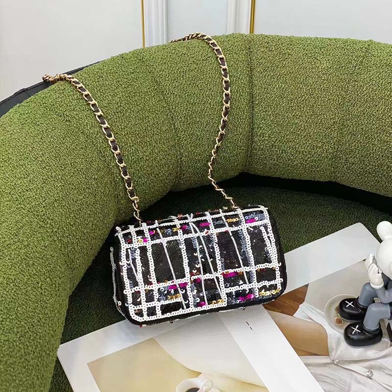 Chanel Women CC Only 1 Bag Set Of 4 Minis Bags Black Lambskin Sequins Glass Pearls