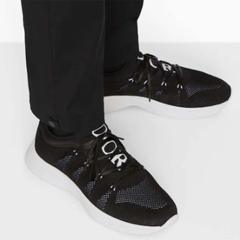 Dior Unisex CD B25 Sneaker Black Neoprene Technical Mesh Low-Top Lace-Up