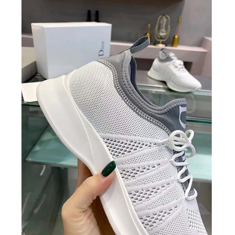 Dior Unisex CD B25 Sneaker Gray Neoprene White Technical Mesh Low-Top Lace-Up