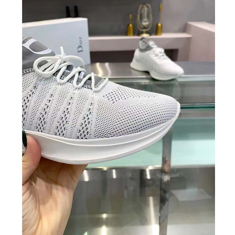 Dior Unisex CD B25 Sneaker Gray Neoprene White Technical Mesh Low-Top Lace-Up
