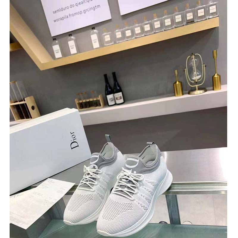 Dior Unisex CD B25 Sneaker Gray Neoprene White Technical Mesh Low-Top Lace-Up