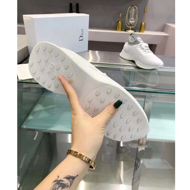 Dior Unisex CD B25 Sneaker Gray Neoprene White Technical Mesh Low-Top Lace-Up