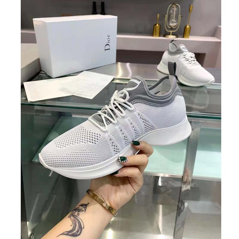 Dior Unisex CD B25 Sneaker Gray Neoprene White Technical Mesh Low-Top Lace-Up