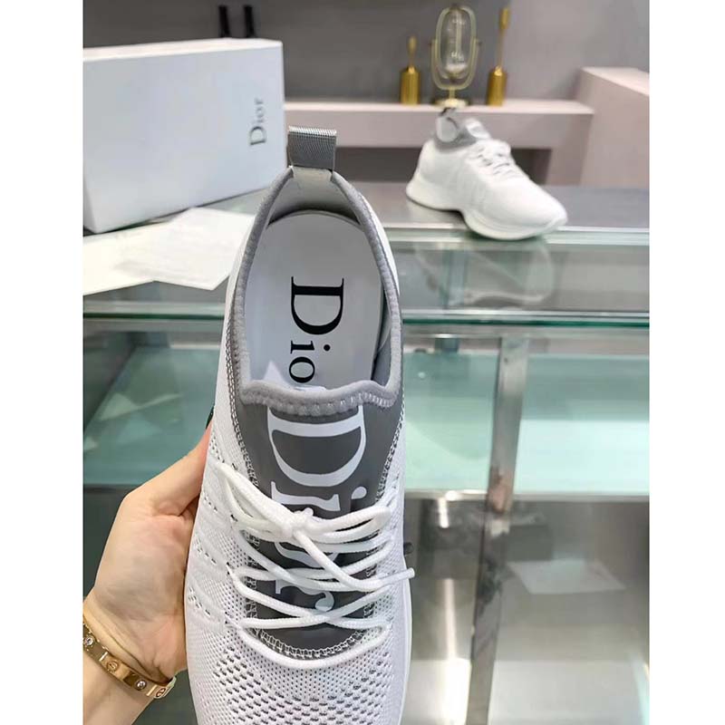 Dior Unisex CD B25 Sneaker Gray Neoprene White Technical Mesh Low-Top Lace-Up