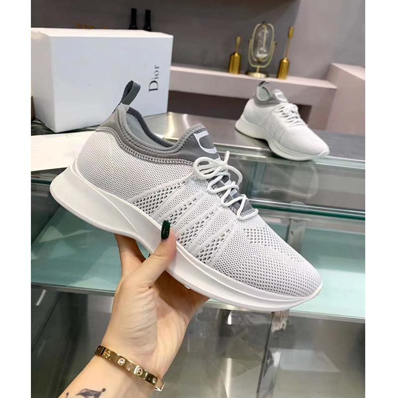 Dior Unisex CD B25 Sneaker Gray Neoprene White Technical Mesh Low-Top Lace-Up