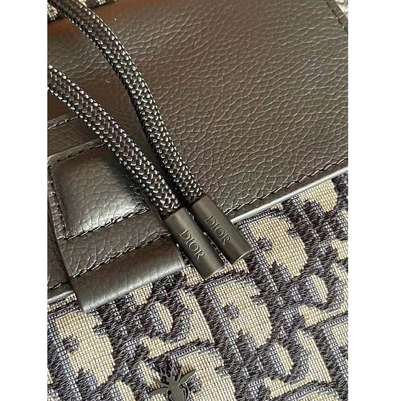 Dior Unisex CD Motion Backpack Beige Black Oblique Jacquard Black Grained Calfskin