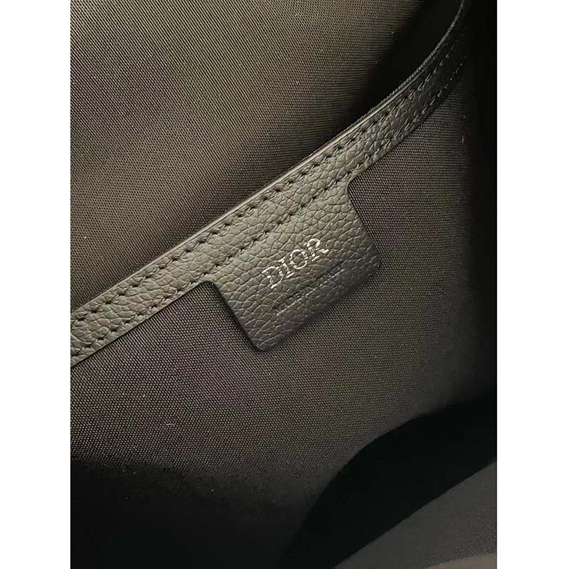 Dior Unisex CD Motion Backpack Beige Black Oblique Jacquard Black Grained Calfskin