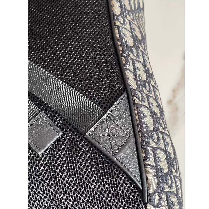 Dior Unisex CD Motion Backpack Beige Black Oblique Jacquard Black Grained Calfskin