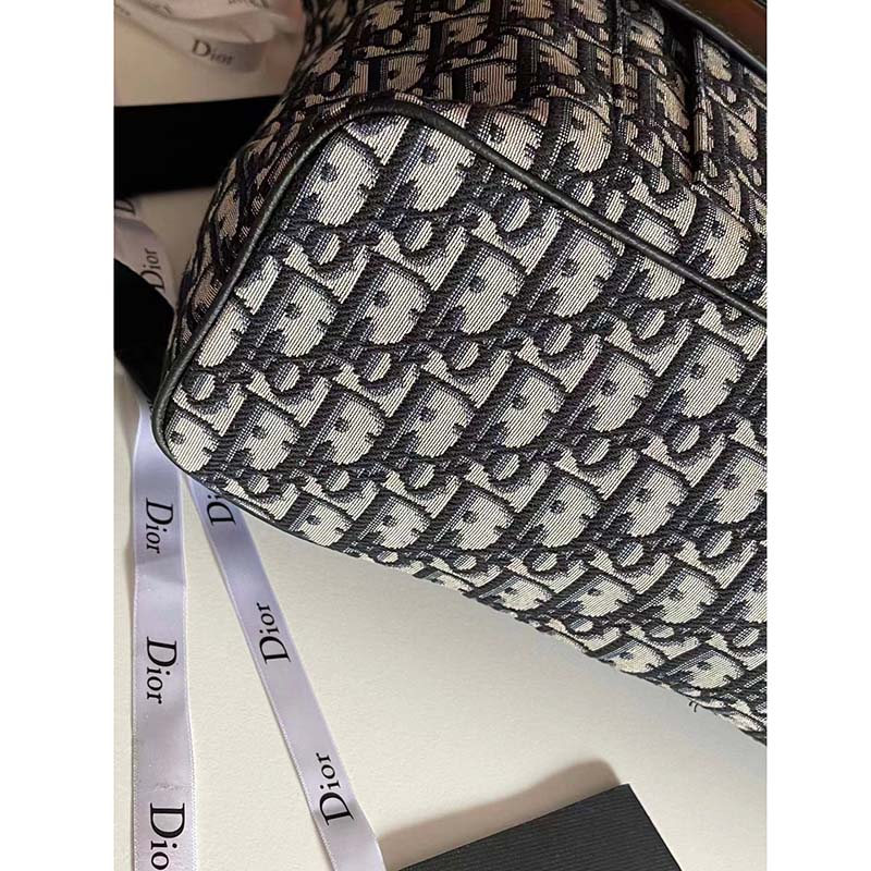 Dior Unisex CD Motion Backpack Beige Black Oblique Jacquard Black Grained Calfskin