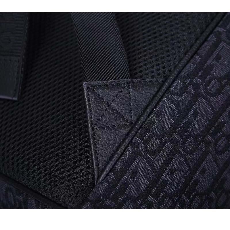 Dior Unisex CD Motion Backpack Black Oblique Jacquard Black Grained Calfskin