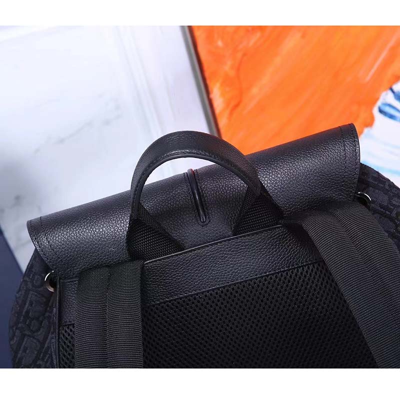 Dior Unisex CD Motion Backpack Black Oblique Jacquard Black Grained Calfskin