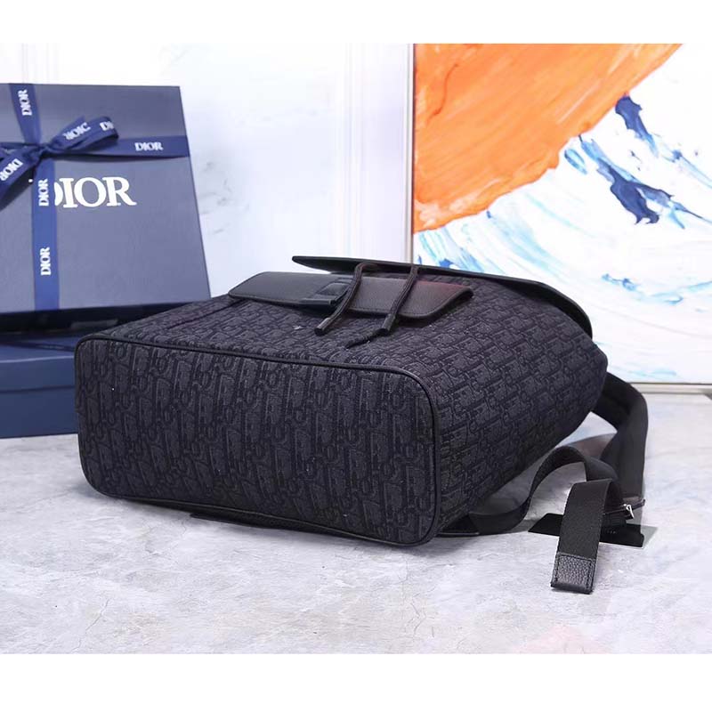 Dior Unisex CD Motion Backpack Black Oblique Jacquard Black Grained Calfskin