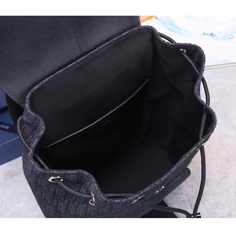 Dior Unisex CD Motion Backpack Black Oblique Jacquard Black Grained Calfskin