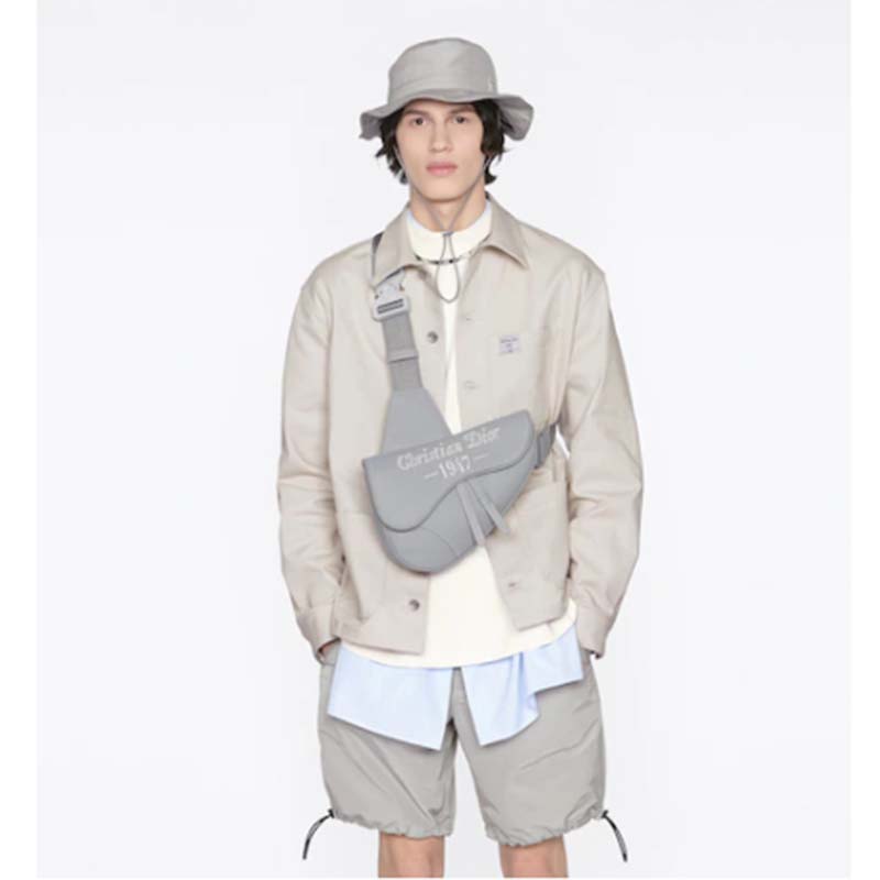 Dior Unisex CD Saddle Bag Dior Gray Grained Calfskin ‘Christian Dior 1947’ Signature
