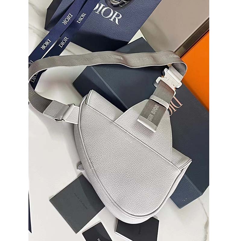 Dior Unisex CD Saddle Bag Dior Gray Grained Calfskin ‘Christian Dior 1947’ Signature
